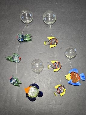 Lot of 4 LS Arts Blown Glass Floating Fish Bubble Tropical Tank Aquarium Decor